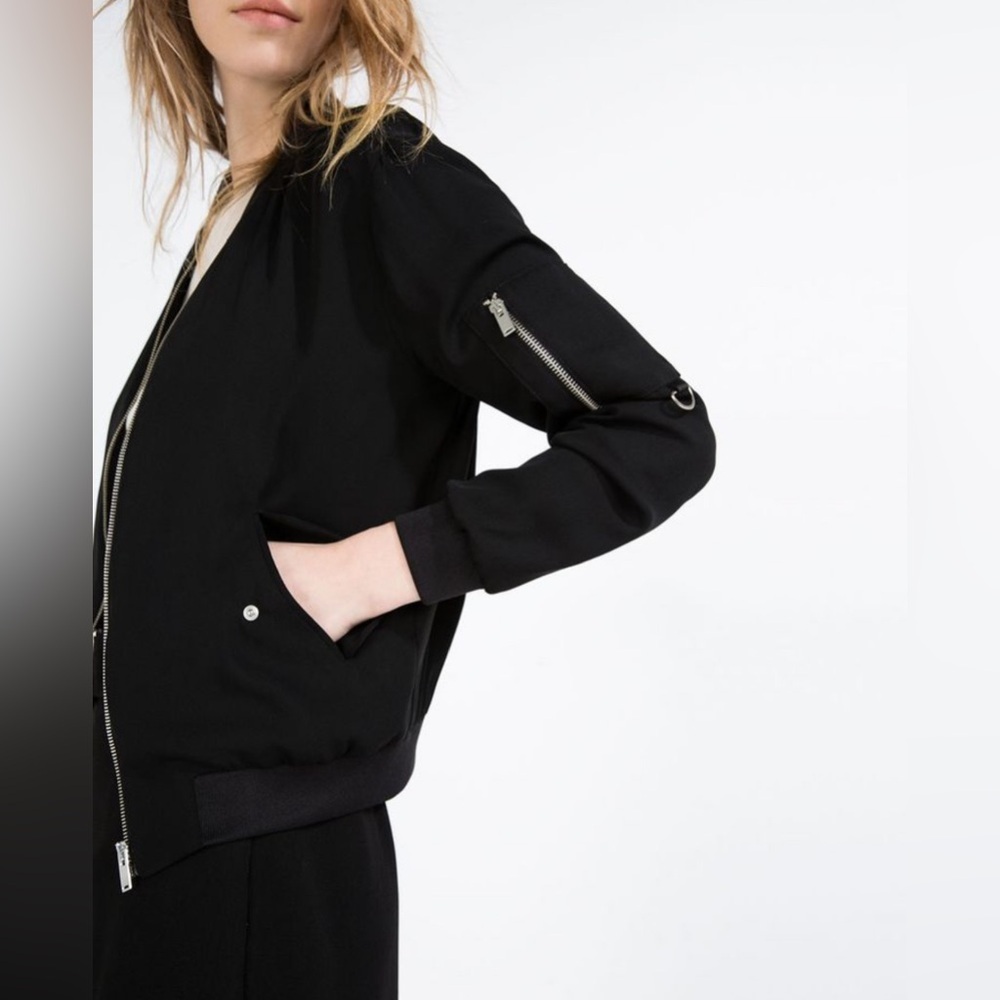 Zara Black Bomber Jacket - Picture 2 of 7